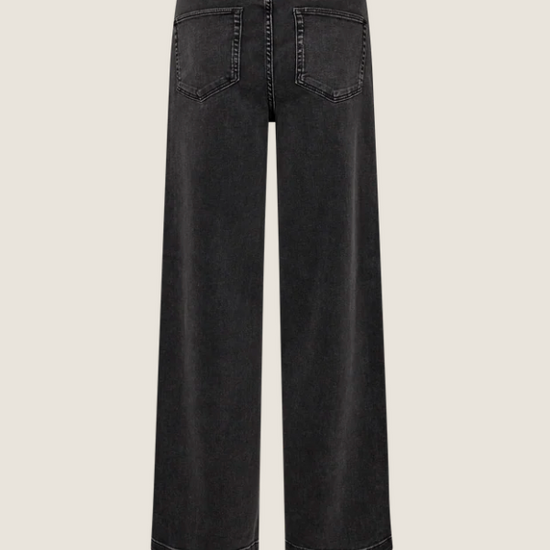 wide leg grey jeans with patch pockets from mos mosh  rear view