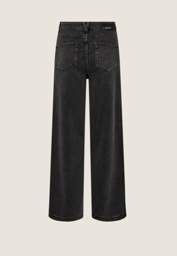 wide leg grey jeans with patch pockets from mos mosh  rear view
