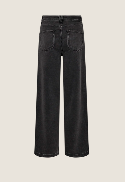 wide leg grey jeans with patch pockets from mos mosh  rear view