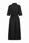 black mid length elbow length sleeve shirt dress with belt