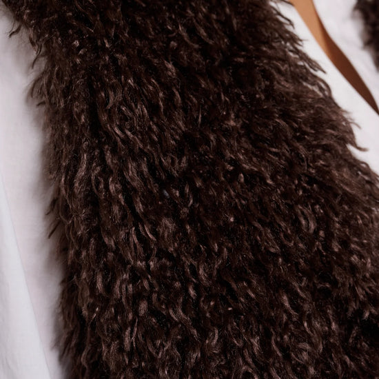 Close-up of a brown fluffy scarf on a white background