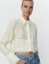 Long sleeve cropped shirt with fringe detail in light yellow