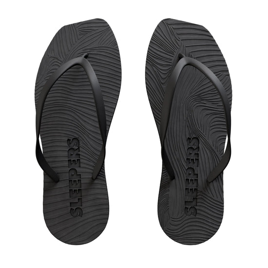 Square toe black rubber flip flops from sleepers