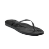 Square toe black rubber flip flops from sleepers side view
