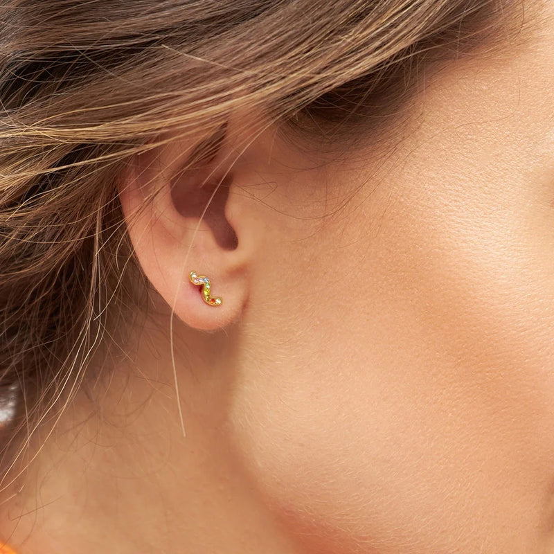 Snake shape stud earring with multi colour crystal detail