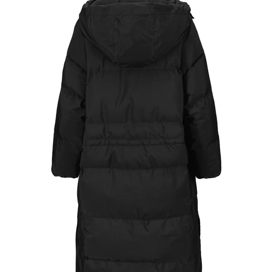 mid length puffer coat with high neck and concealed placket from BRGN rear view