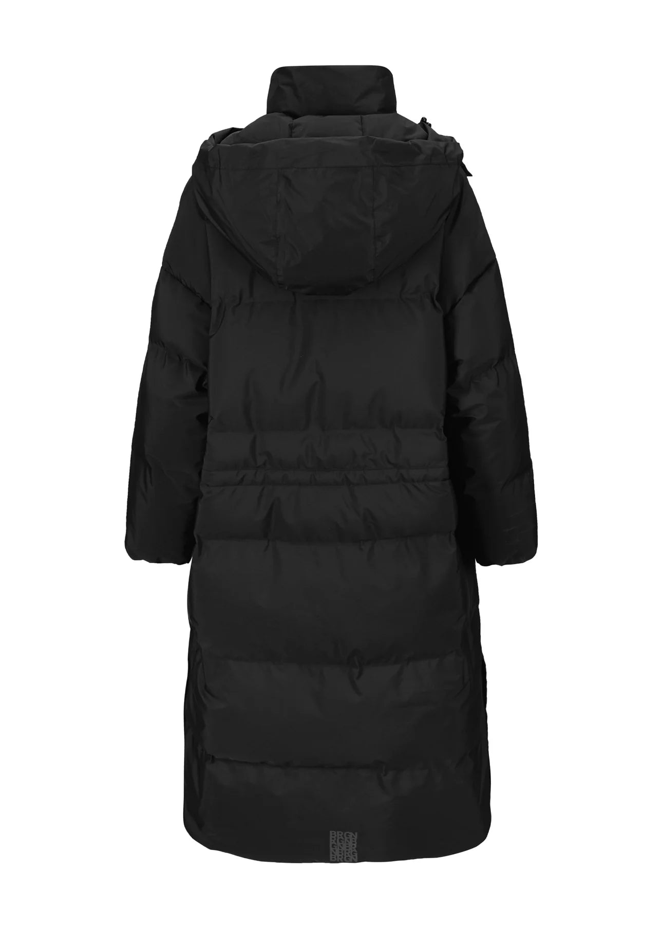 mid length puffer coat with high neck and concealed placket from BRGN rear view