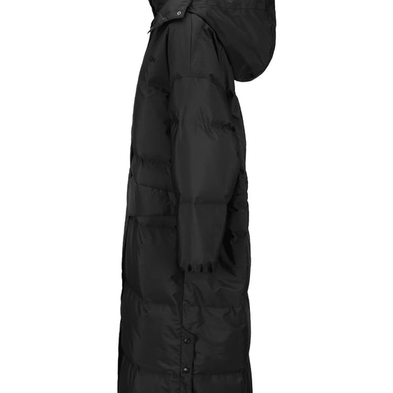 mid length puffer coat with high neck and concealed placket from BRGN side view
