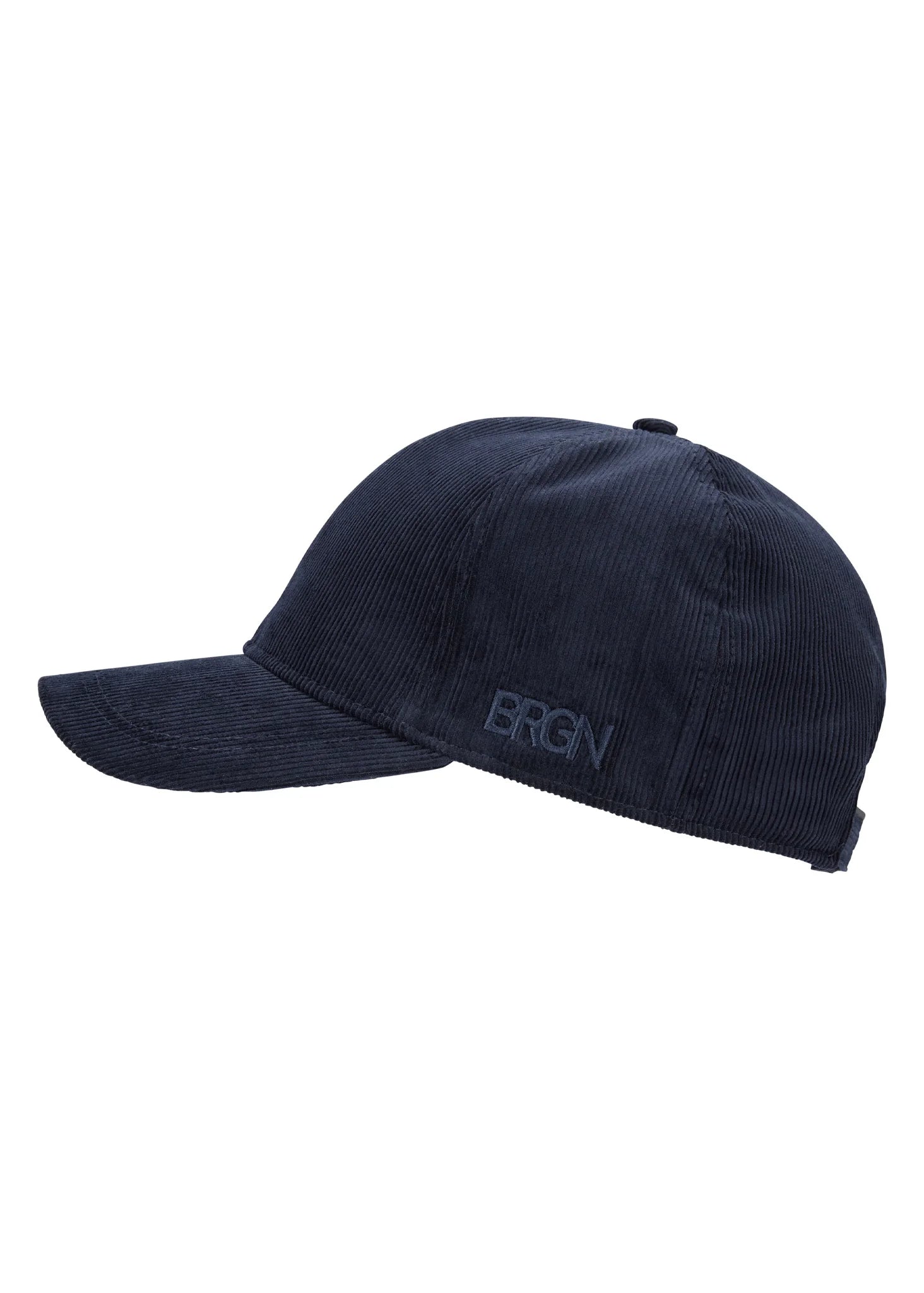 Navy blue cap with 'BRGN' logo on a white background
