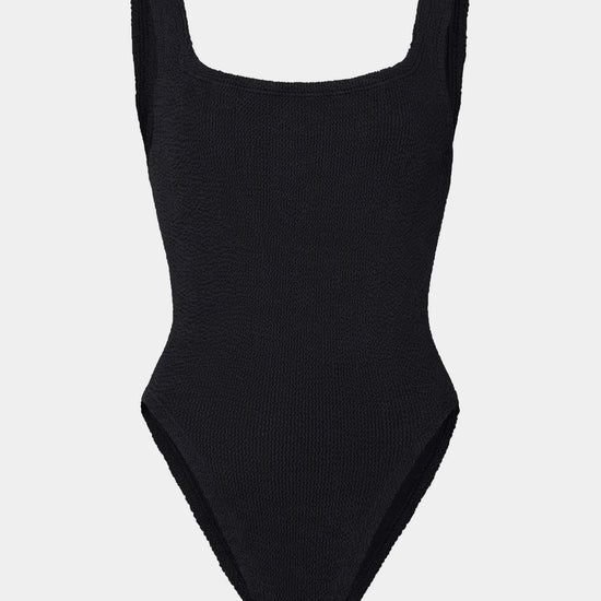 sqaure neck crinkle black swimsuit from hunza g