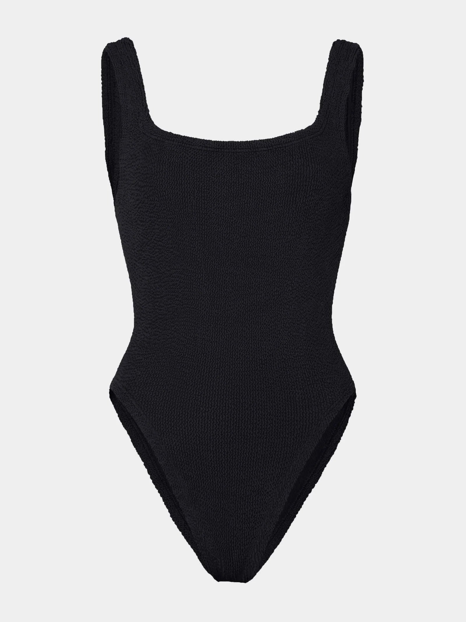 sqaure neck crinkle black swimsuit from hunza g