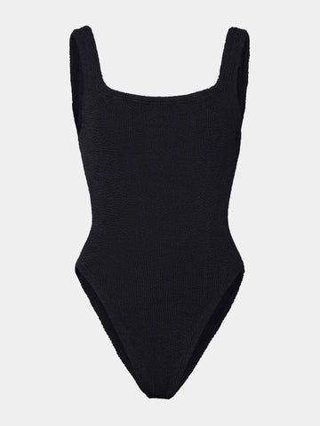 sqaure neck crinkle black swimsuit from hunza g