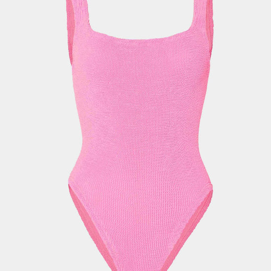 sqaure neck crinkle pink swimsuit from hunza g