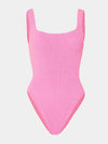 sqaure neck crinkle pink swimsuit from hunza g