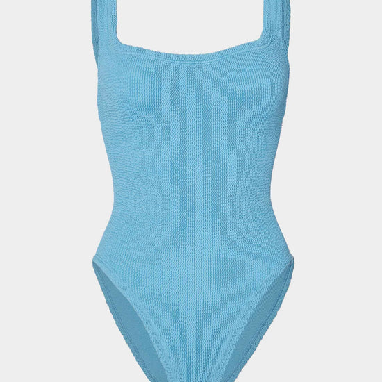sqaure neck crinkle sky blue swimsuit from hunza g