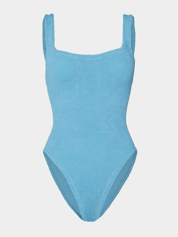 sqaure neck crinkle sky blue swimsuit from hunza g