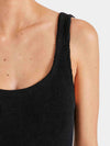 sqaure neck crinkle black swimsuit from hunza g close up