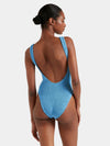sqaure neck crinkle sky blue swimsuit from hunza g rear view