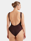 sqaure neck crinkle metallic chocolate swimsuit from hunza g rear view