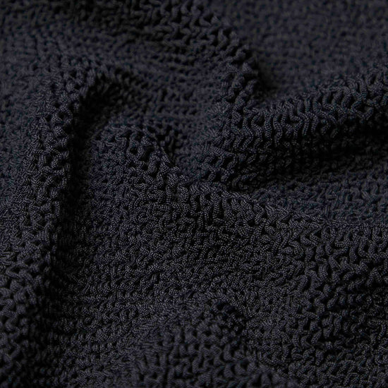 sqaure neck crinkle black swimsuit from hunza g close up of fabric