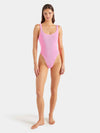 sqaure neck crinkle pink swimsuit from hunza g model shot