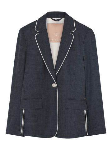 Navy single breasted blazer with white piped detail