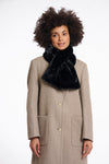 black faux fur long rectangular shaped scarf which can cross into itself model shot