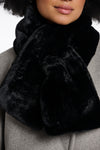 black faux fur long rectangular shaped scarf which can cross into itself
