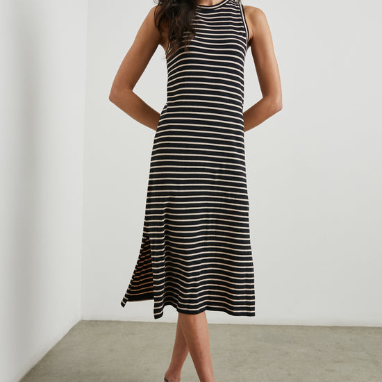 Tank dress with black and ivory stripe