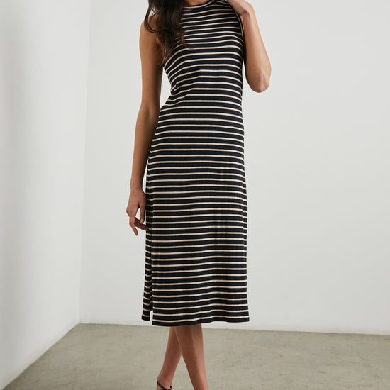 Tank dress with black and ivory stripe