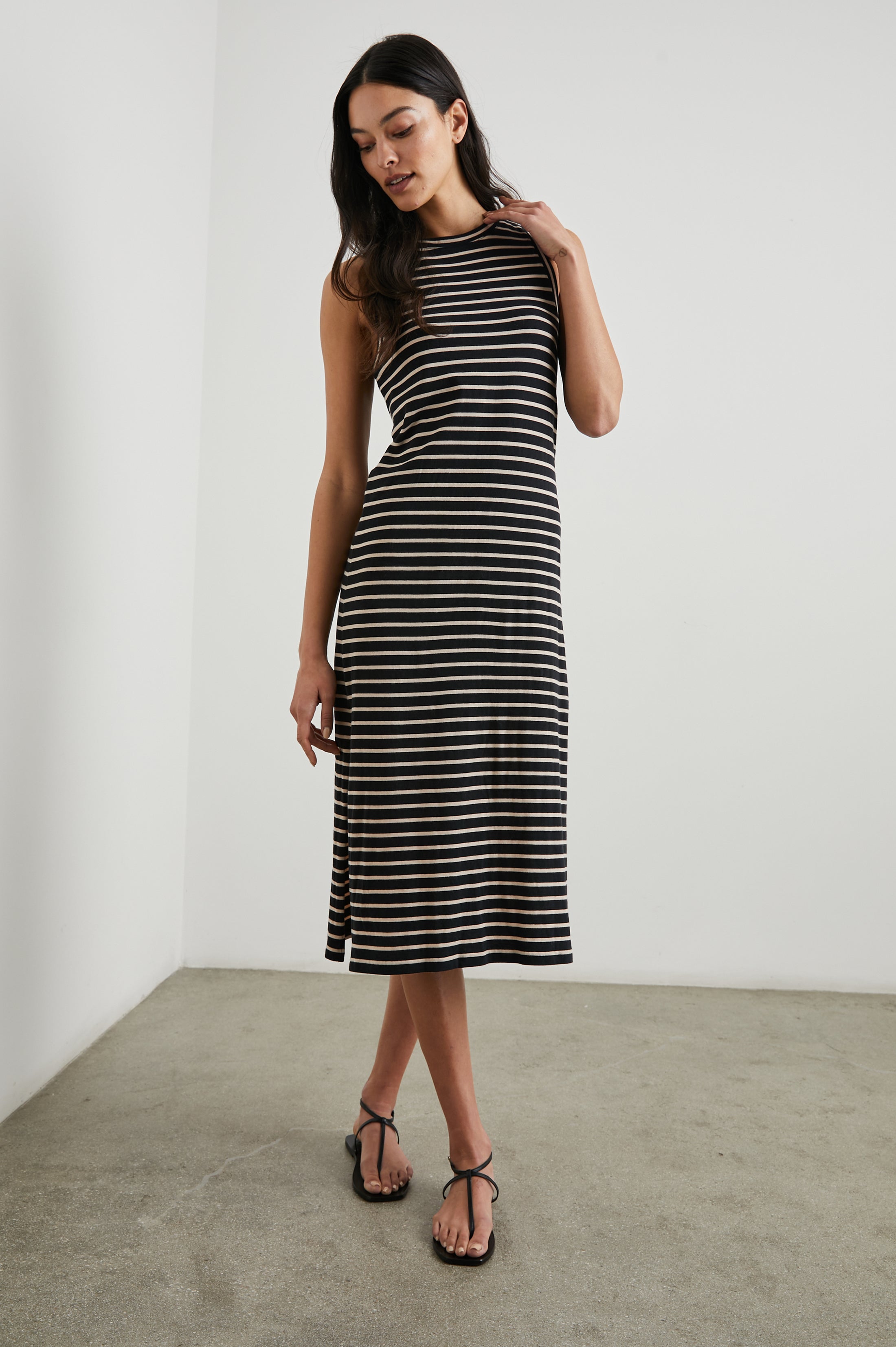 Tank dress with black and ivory stripe