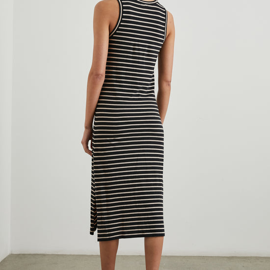 Tank dress with black and ivory stripe rear shot