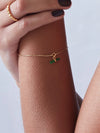 delicate gold bracelet with green malachite t bar charm with lobster clasp from rachel jackson model shot