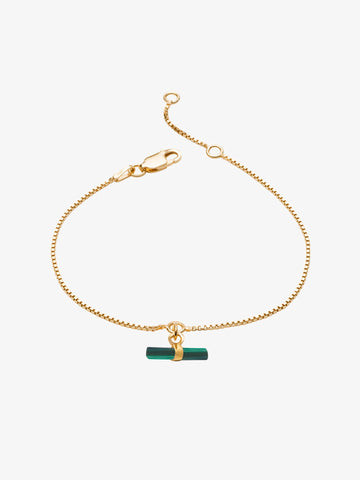delicate gold bracelet with green malachite t bar charm with lobster clasp from rachel jackson