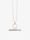 silver necklace with t bar and a circle necklace on a delicate silver chain from rachel jackson