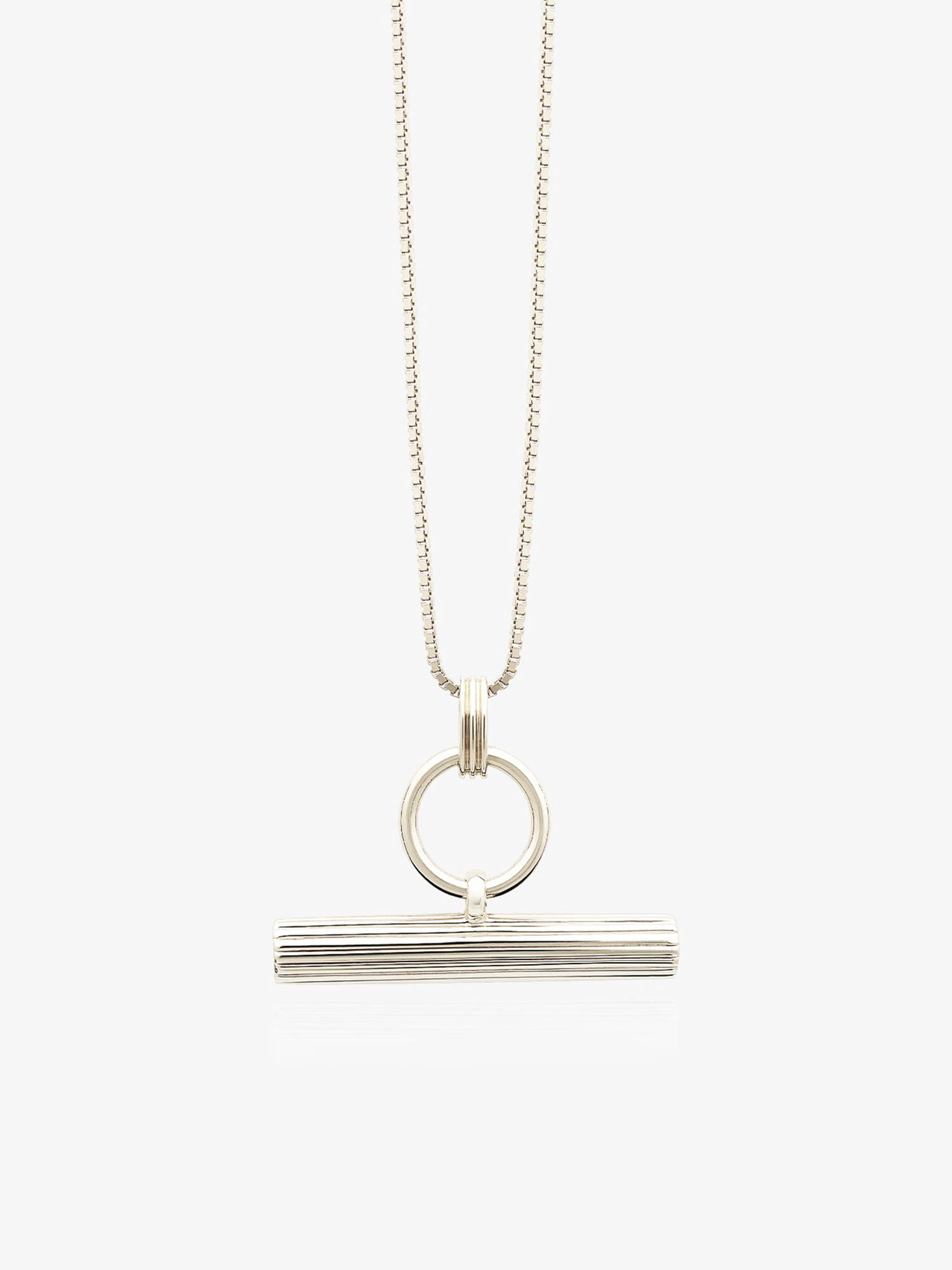 silver necklace with t bar and a circle necklace on a delicate silver chain from rachel jackson