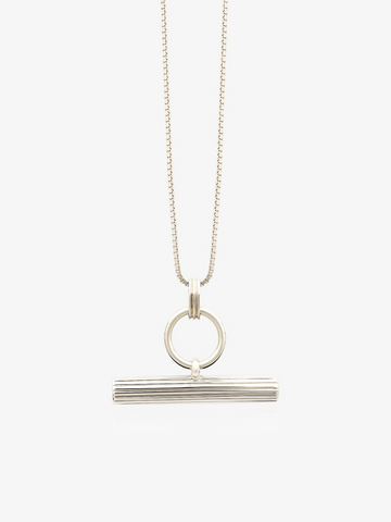 silver necklace with t bar and a circle necklace on a delicate silver chain from rachel jackson