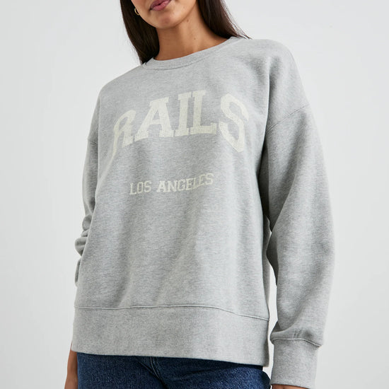 Side view Varsity Sweatshirt with vintage Rails design in heather grey