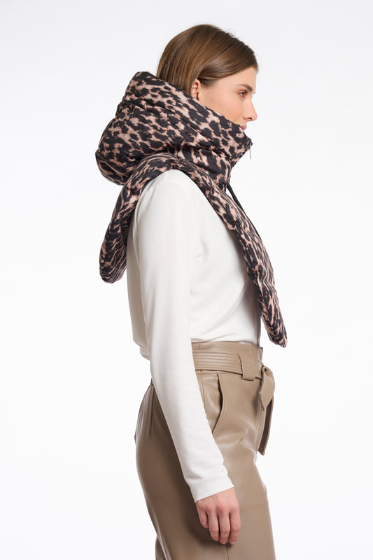 animal print hooded padded zipped bib with drawstring neck side view