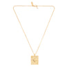 Gold necklace with rectangular gold pendant with embossed heart