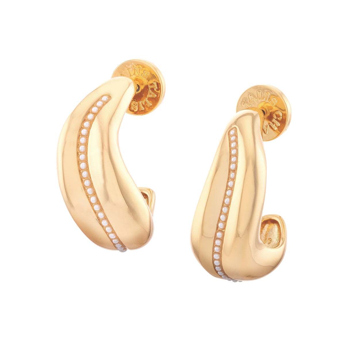 wave gold hoops with pearl detailing