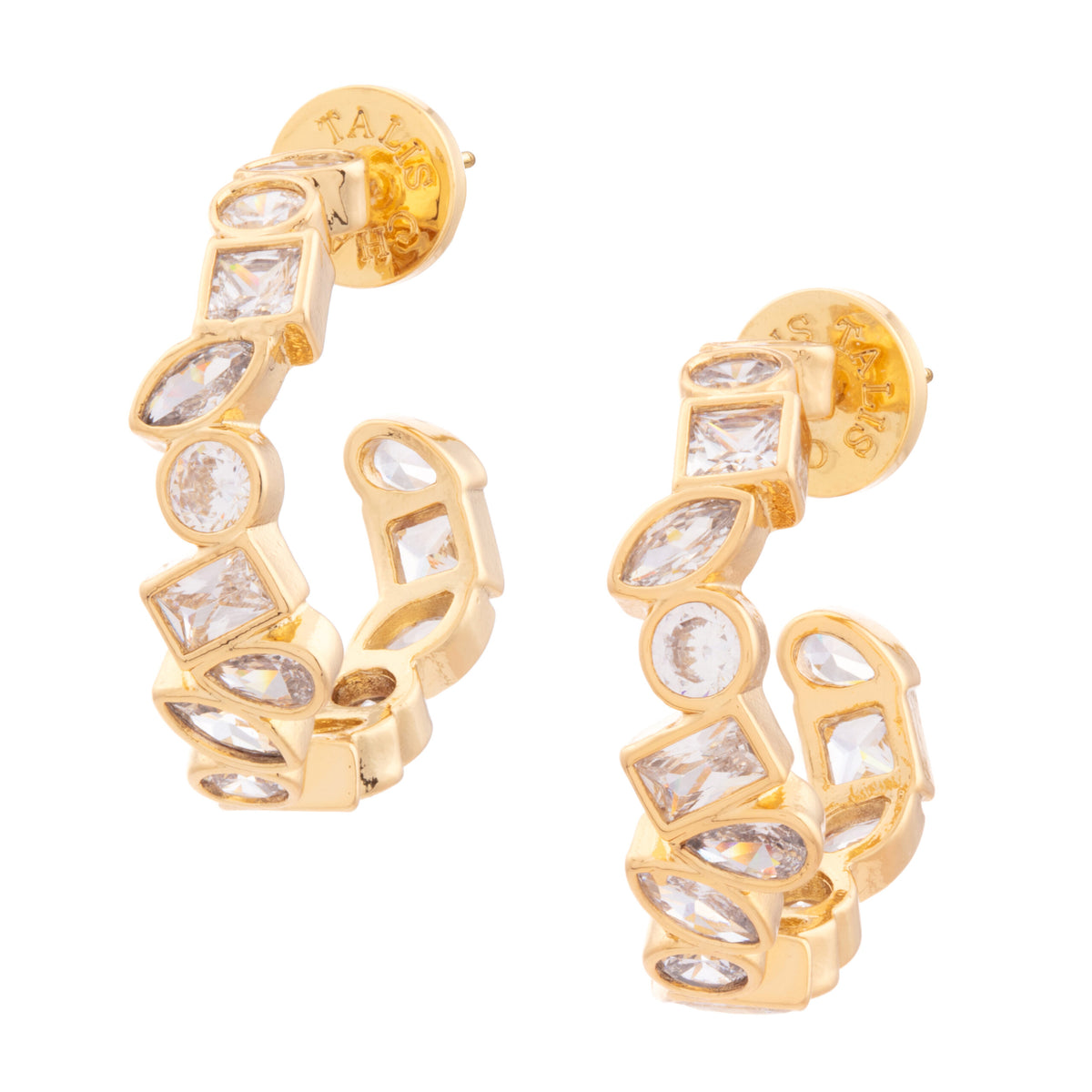 Gold cased cubic zarconic hoop earrings with butterfly fastening