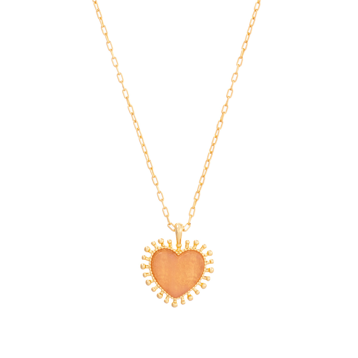 gold plated chain necklace with a heart pendant featuring the pink jade stone
