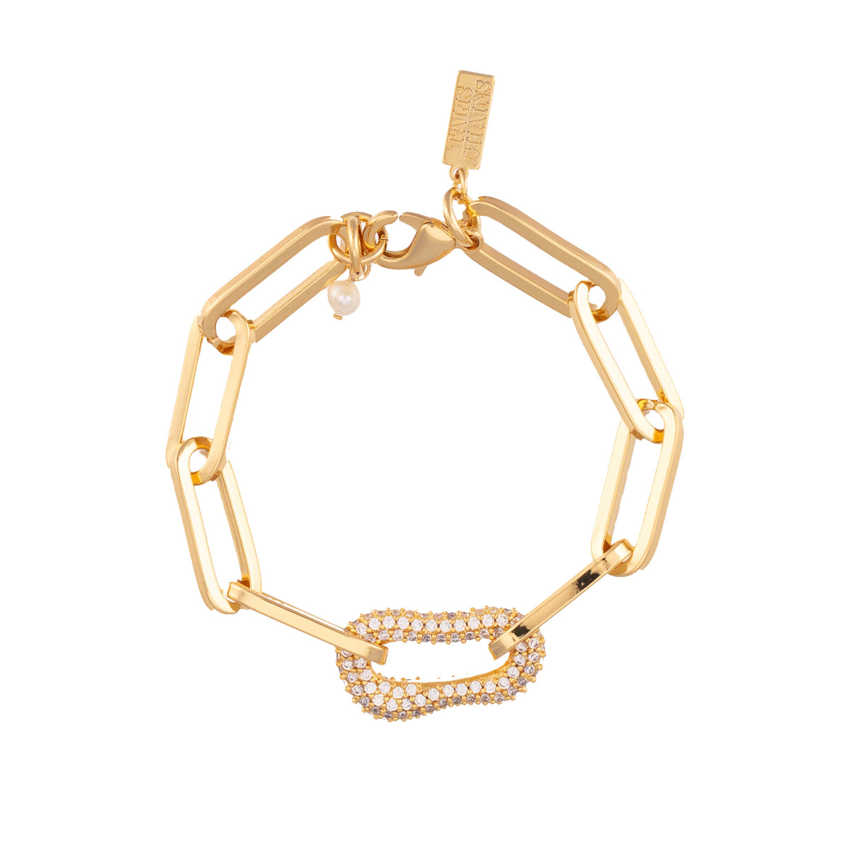 gold chain bracelet with single cubic zirconia link