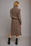 Dark taupe knitted long dress with long sleeves and a high roll neck
