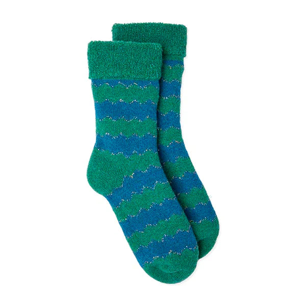 Slipper socks in green and blue with rubber grip on the sole