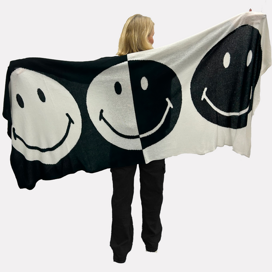 monochrome cashmere scarf with smiley faces 