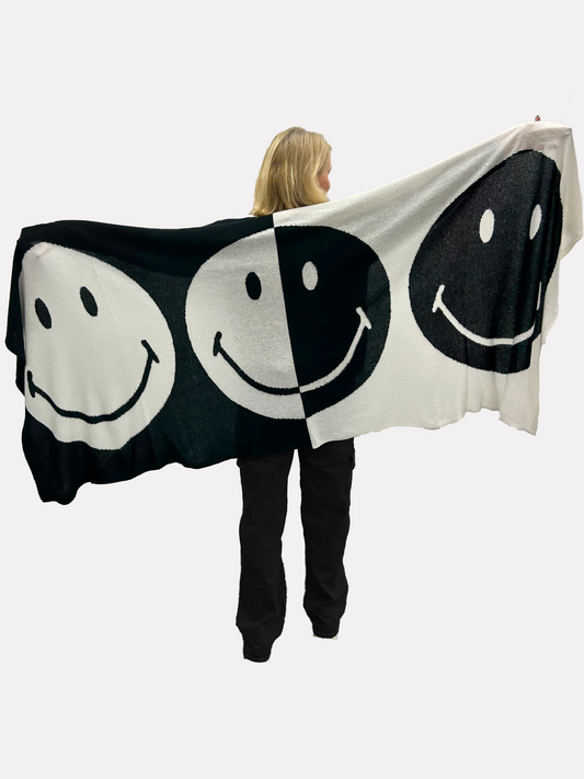 monochrome cashmere scarf with smiley faces 