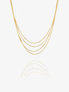 A delicate multi-strand gold chain necklace with five parallel strands, displayed against a clean white background with a soft reflection below.