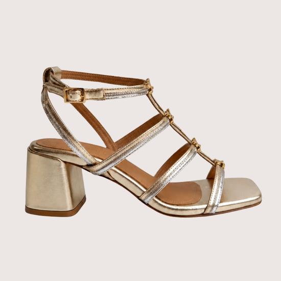 Gold and silver sandal on a white background
